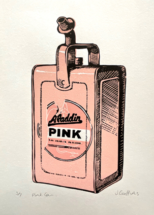 Pink Can<br>Linocut<br>15x20cm