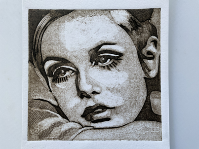 Twiggy<br>Collagraph<br>12x12cm